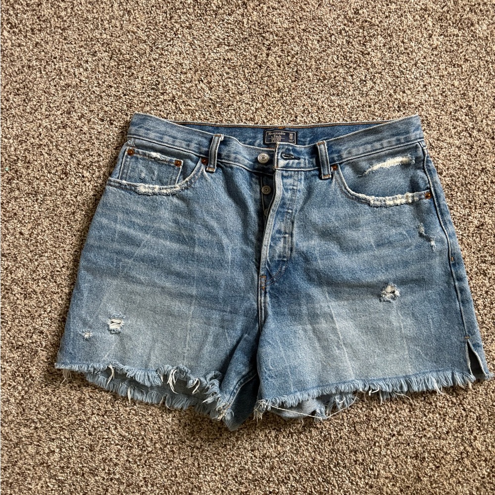 Abercrombie & Fitch Light Blue Frayed Jean Shorts
